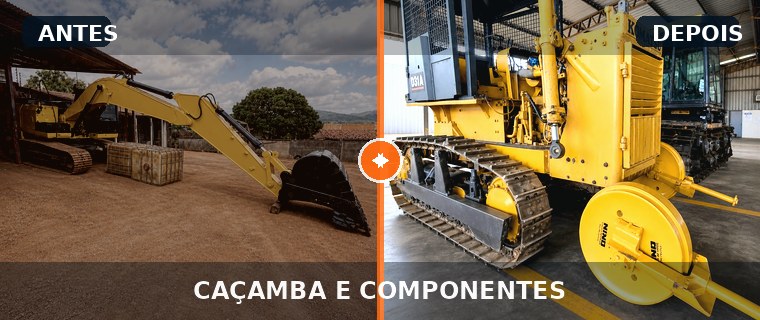 Antes e depois de caçamba e componentes