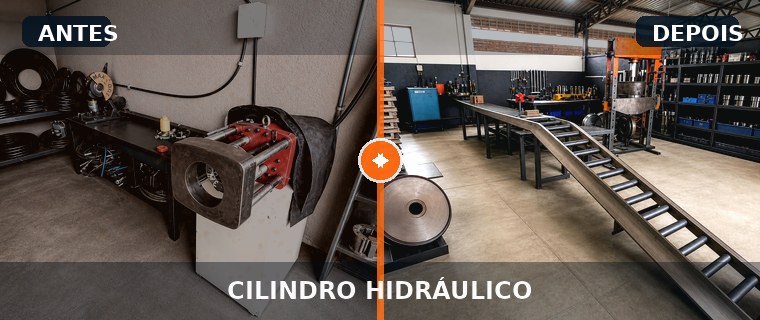 Antes e depois de cilindro hidráulico