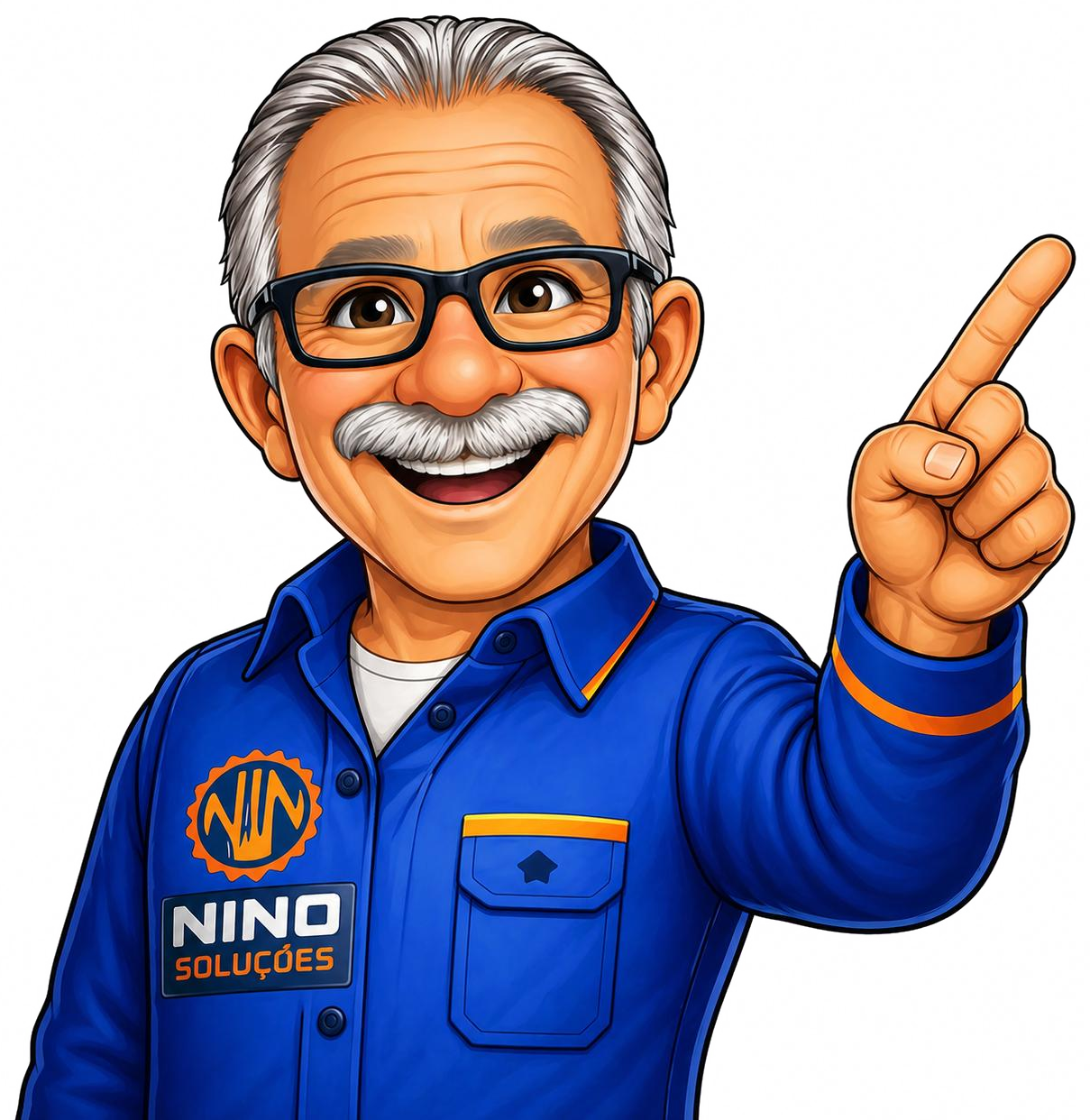 Mascote oficial da Nino Máquinas apresentando as soluções da empresa